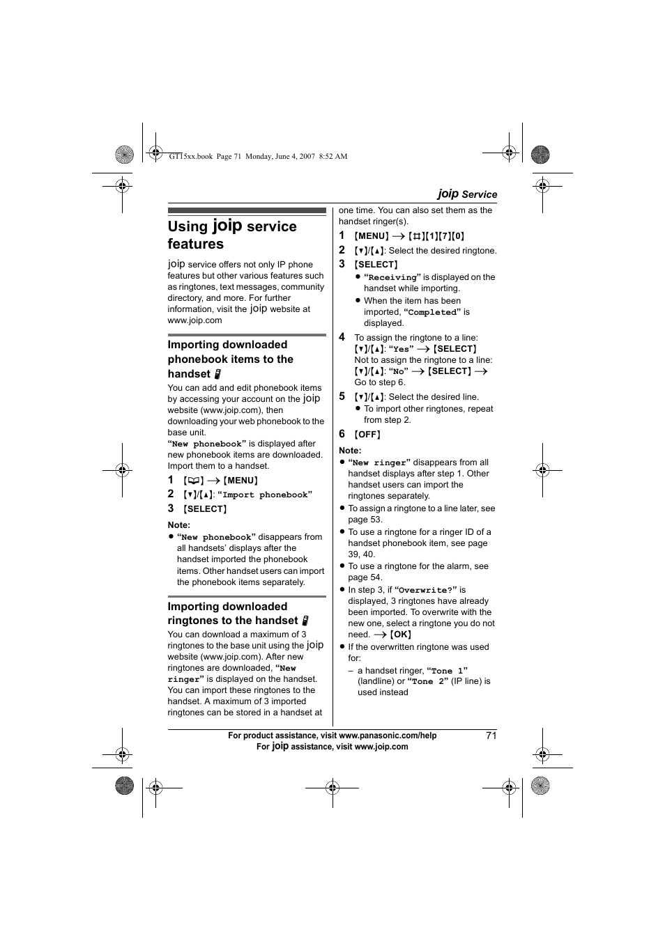 A service, Using a service features, Using a | Panasonic BB-GT1540 User Manual | Page 71 / 112