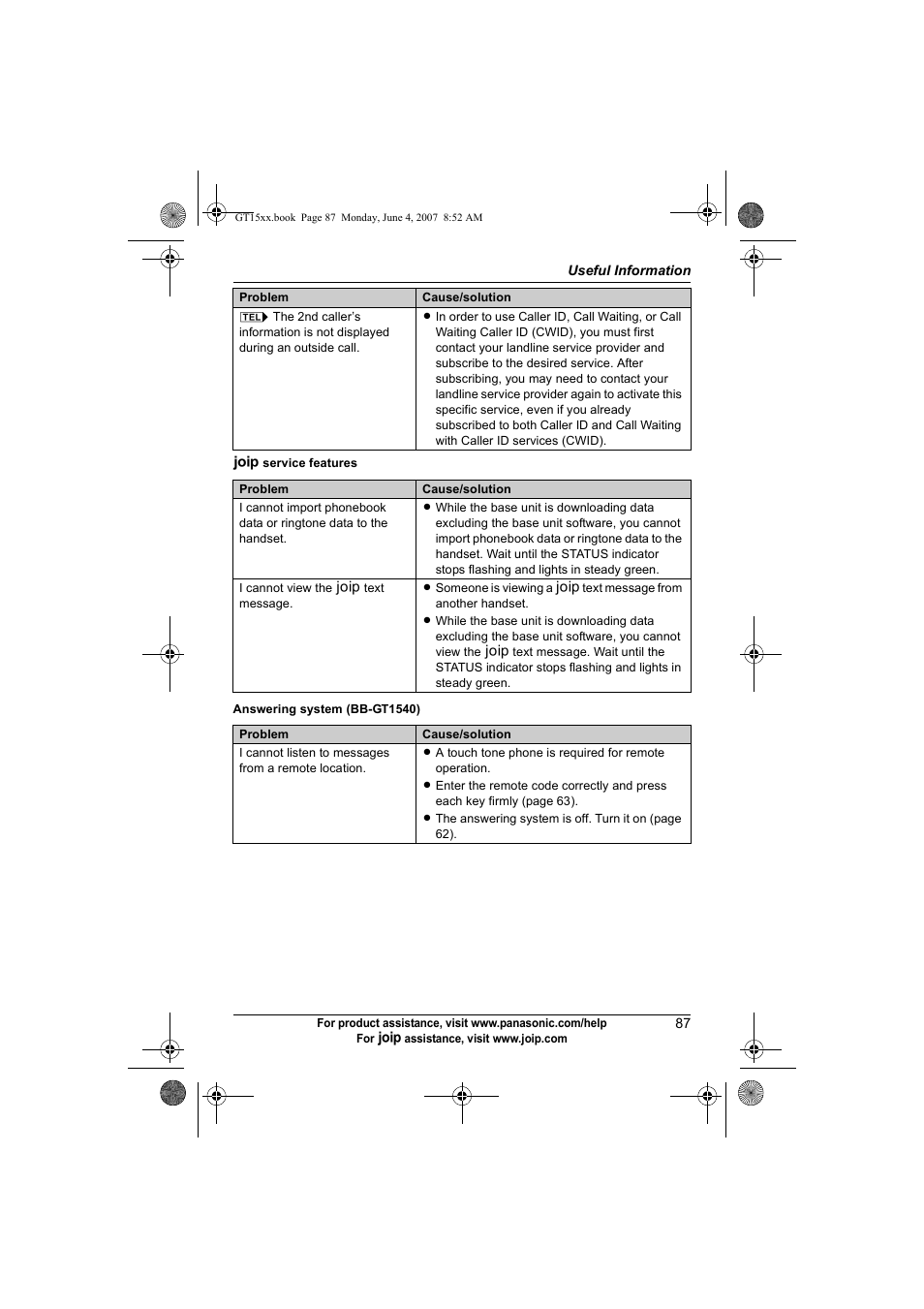 Panasonic BB-GT1540 User Manual | Page 87 / 112