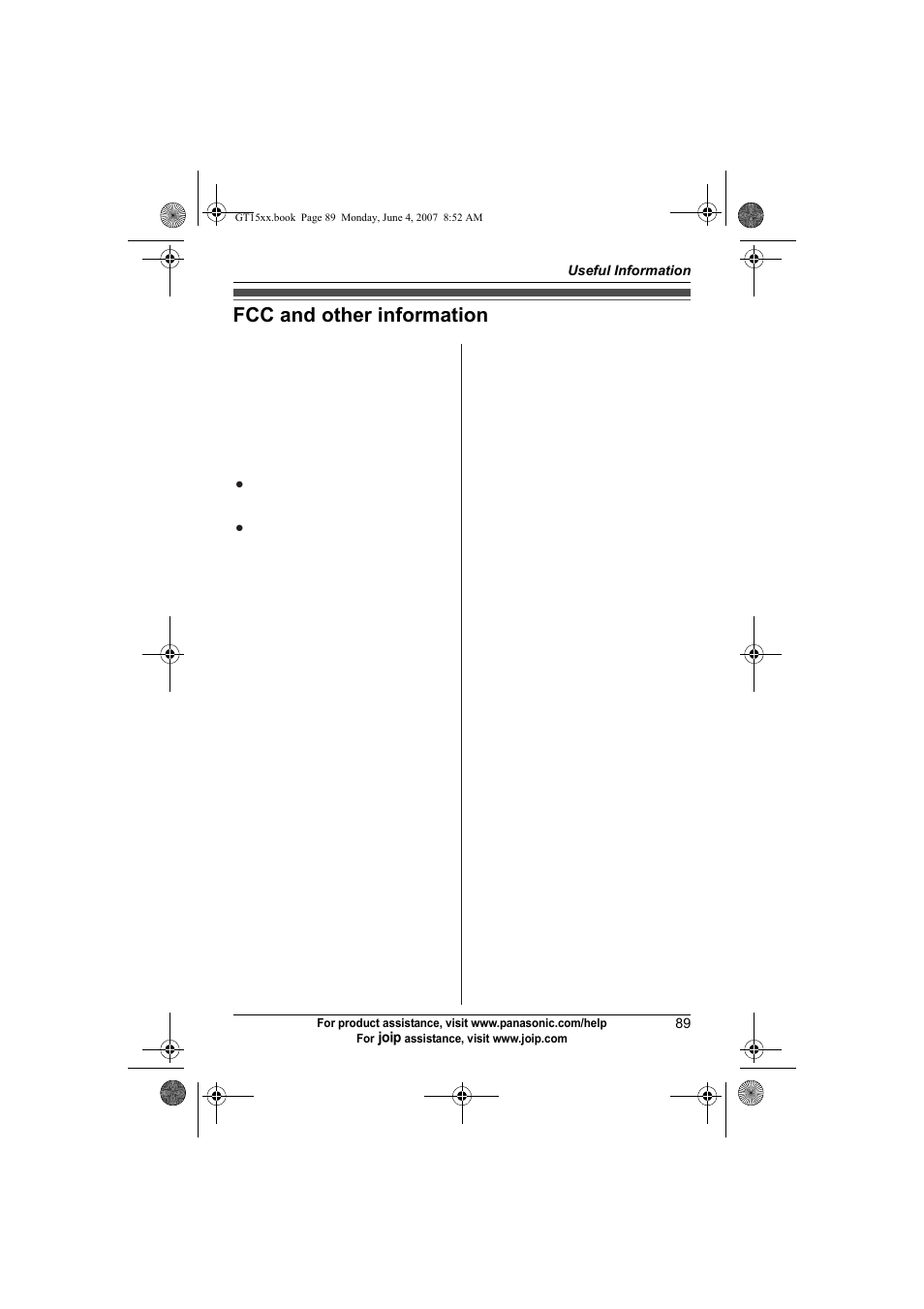 Fcc and other information | Panasonic BB-GT1540 User Manual | Page 89 / 112