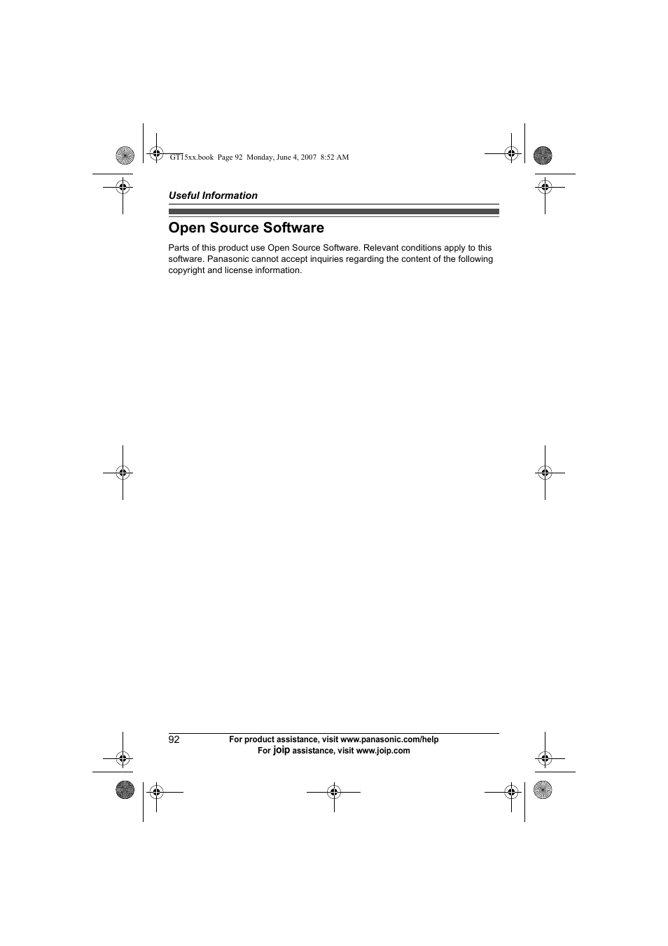 Open source software | Panasonic BB-GT1540 User Manual | Page 92 / 112