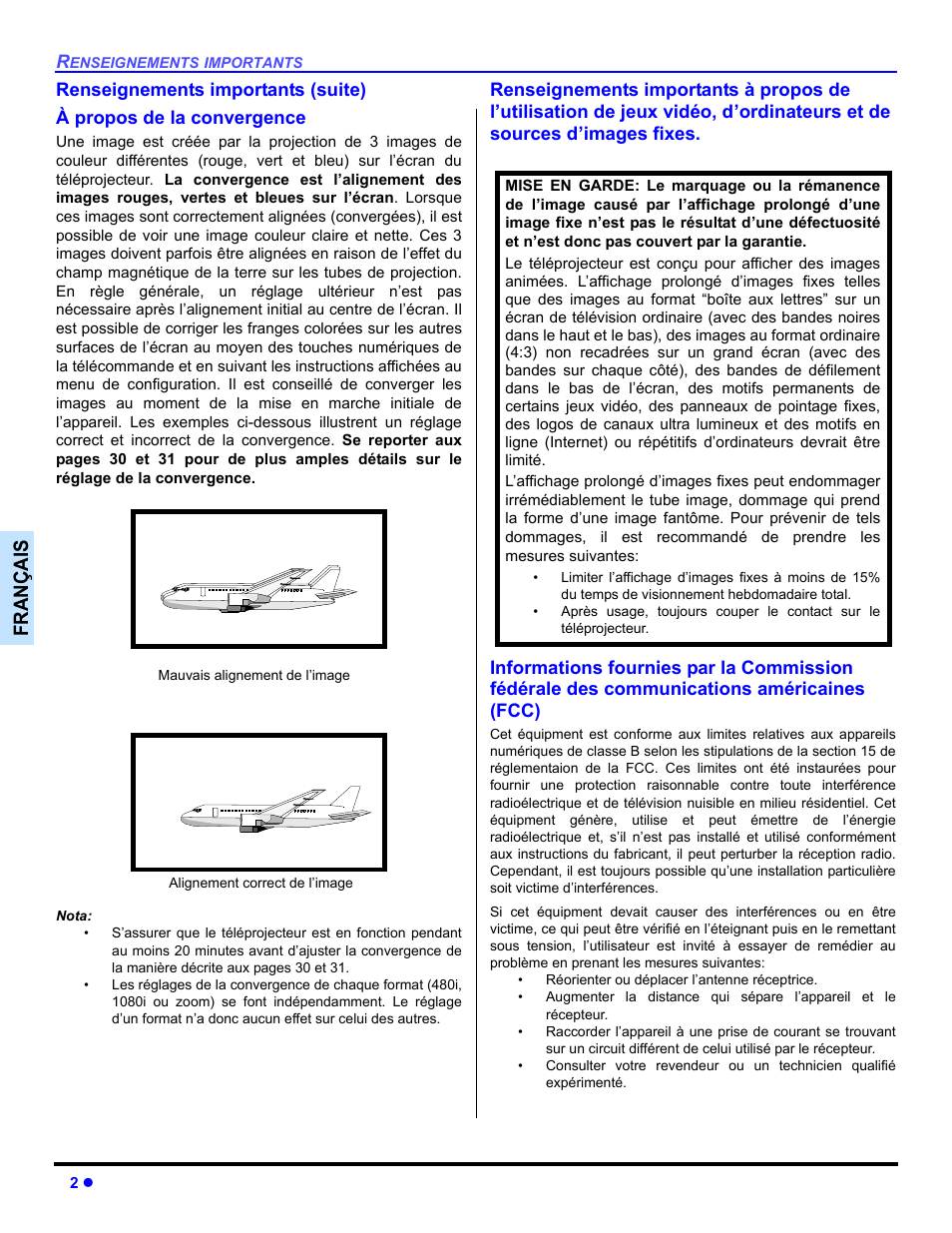 A propos de la convergence, Françai s | Panasonic PT-47WX54 User Manual | Page 72 / 112