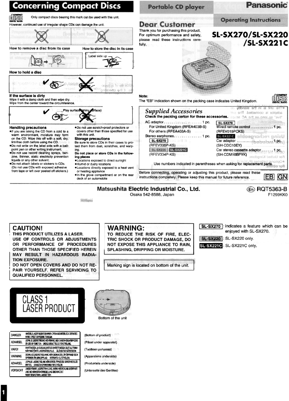 Panasonic SL-SX221C User Manual | 6 pages