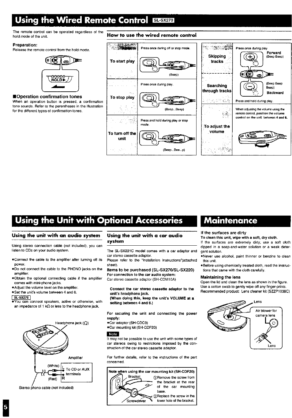 Using the wired remote control | Panasonic SL-SX221C User Manual | Page 5 / 6