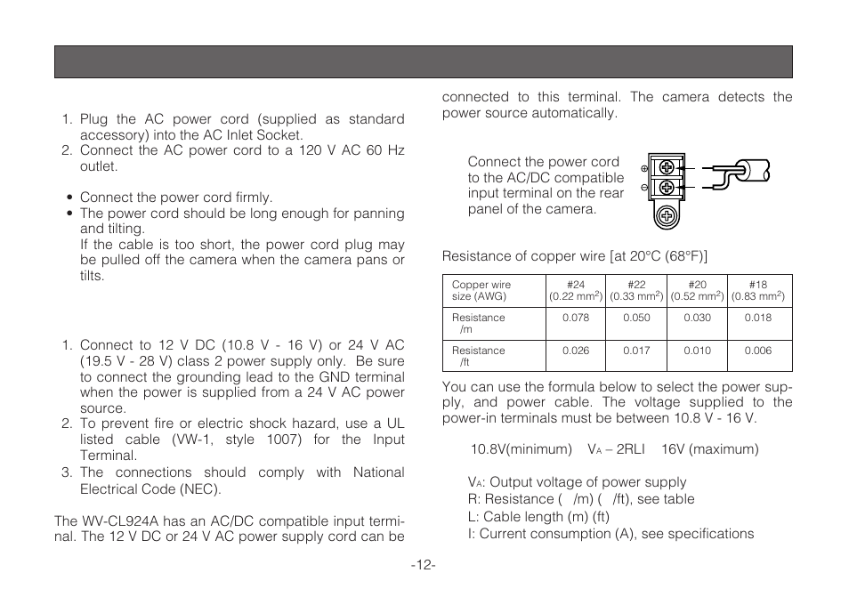 Connections | Panasonic WV-C L924A User Manual | Page 12 / 45