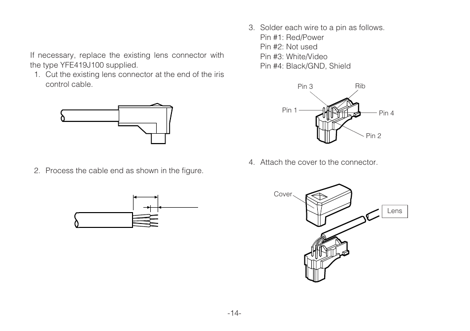 Replacement of auto iris lens connector | Panasonic WV-C L924A User Manual | Page 14 / 45