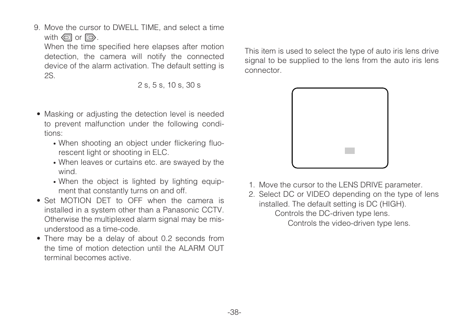 Lens drive signal selection (lens drive) | Panasonic WV-C L924A User Manual | Page 37 / 45