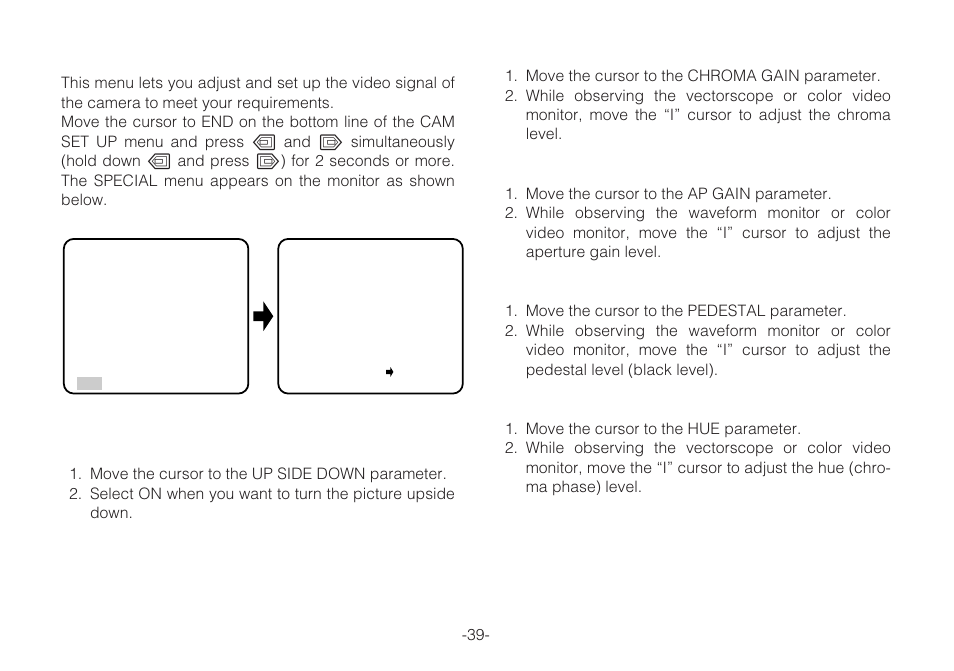 Special menu (special) | Panasonic WV-C L924A User Manual | Page 38 / 45