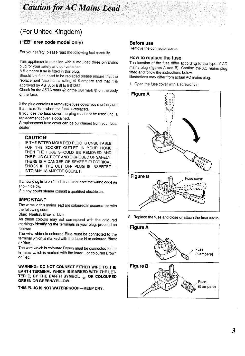 Cautionjcfrac mains ijead, For united kingdom) | Panasonic RX-DS11 User Manual | Page 3 / 12