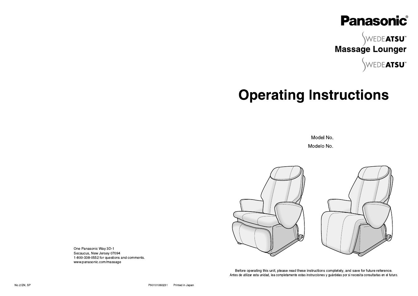 Instrucciones de uso, Sillón de masaje | Panasonic EP1060 User Manual | Page 56 / 56