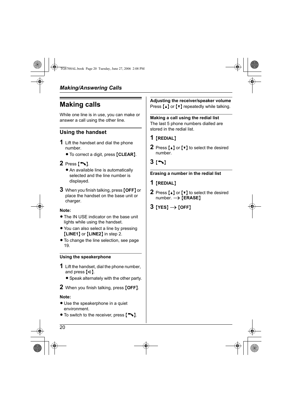 Making calls | Panasonic KX-TG6700AL User Manual | Page 20 / 72