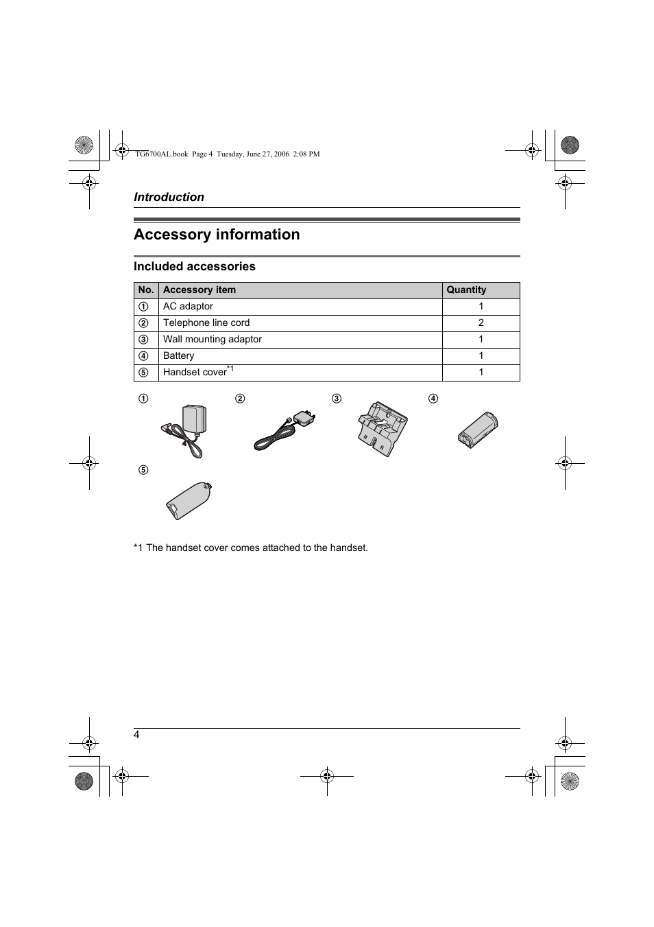 Accessory information | Panasonic KX-TG6700AL User Manual | Page 4 / 72