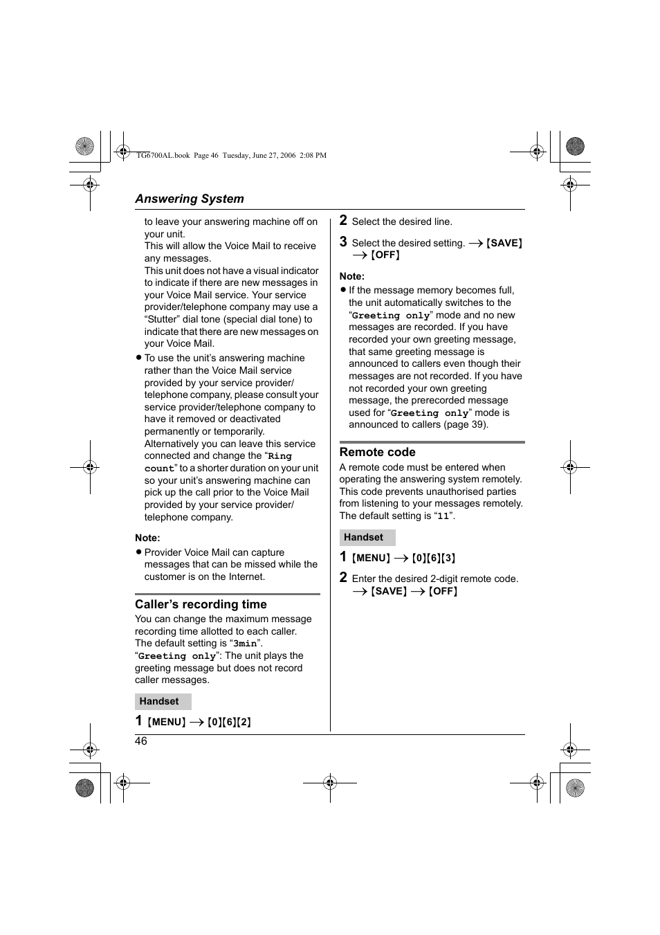 Panasonic KX-TG6700AL User Manual | Page 46 / 72