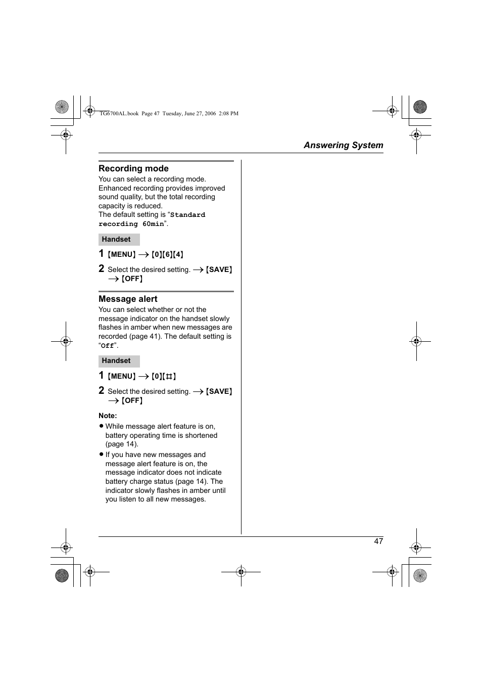 Panasonic KX-TG6700AL User Manual | Page 47 / 72