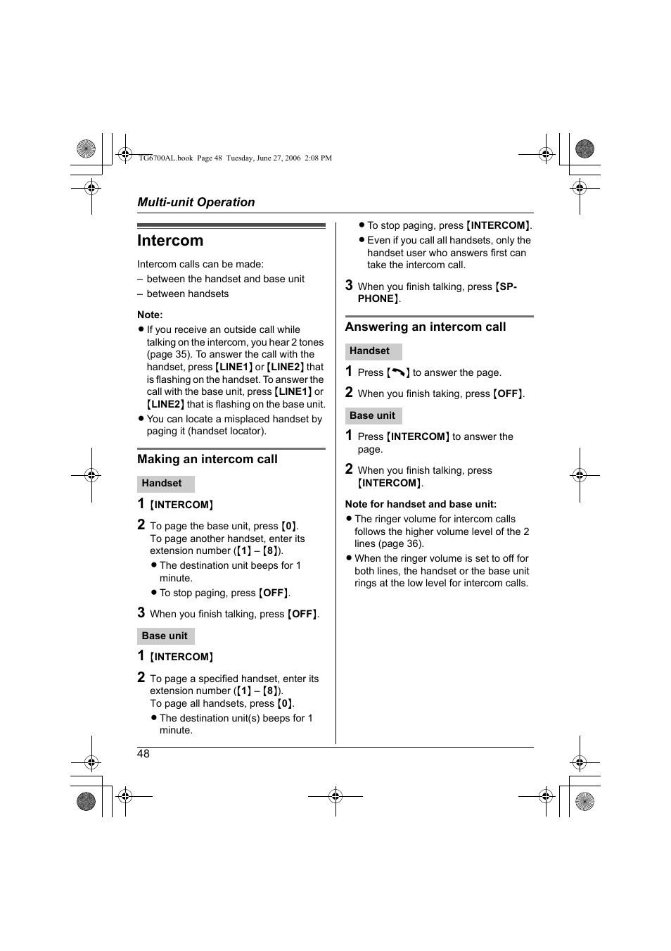 Intercom | Panasonic KX-TG6700AL User Manual | Page 48 / 72