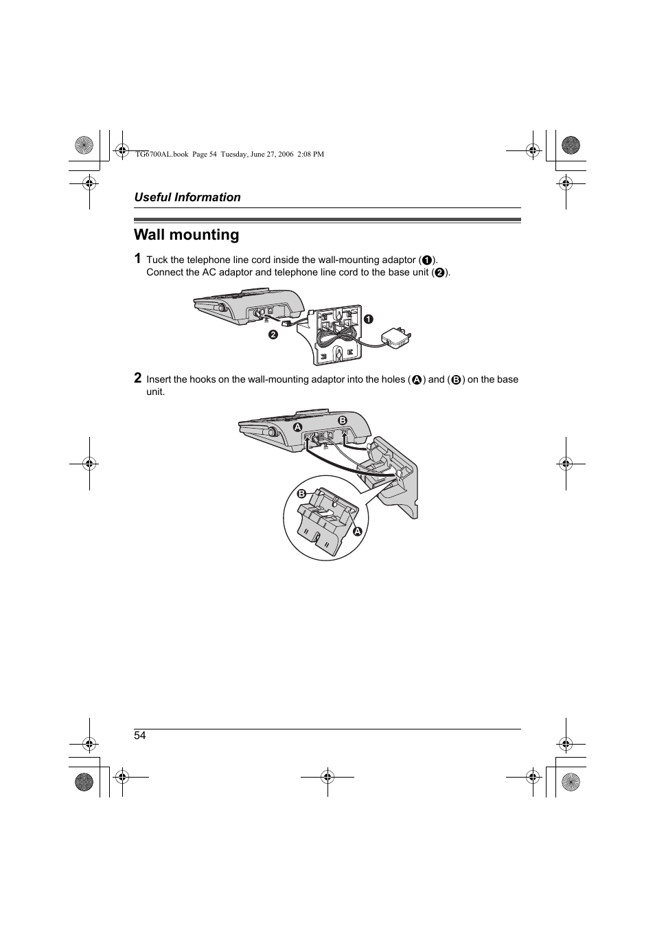 Wall mounting | Panasonic KX-TG6700AL User Manual | Page 54 / 72