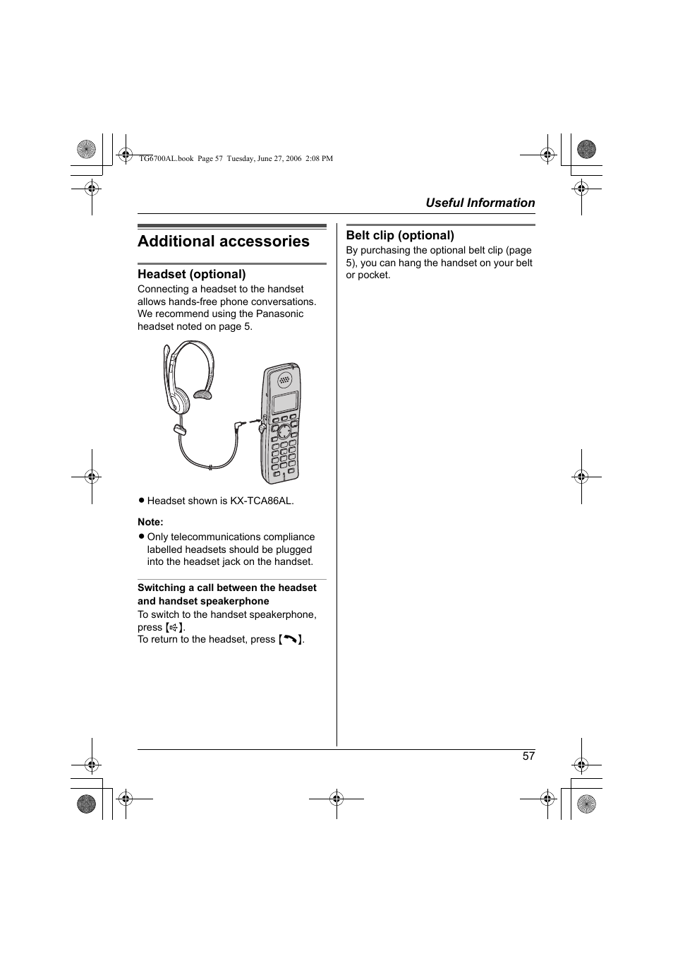 Additional accessories | Panasonic KX-TG6700AL User Manual | Page 57 / 72