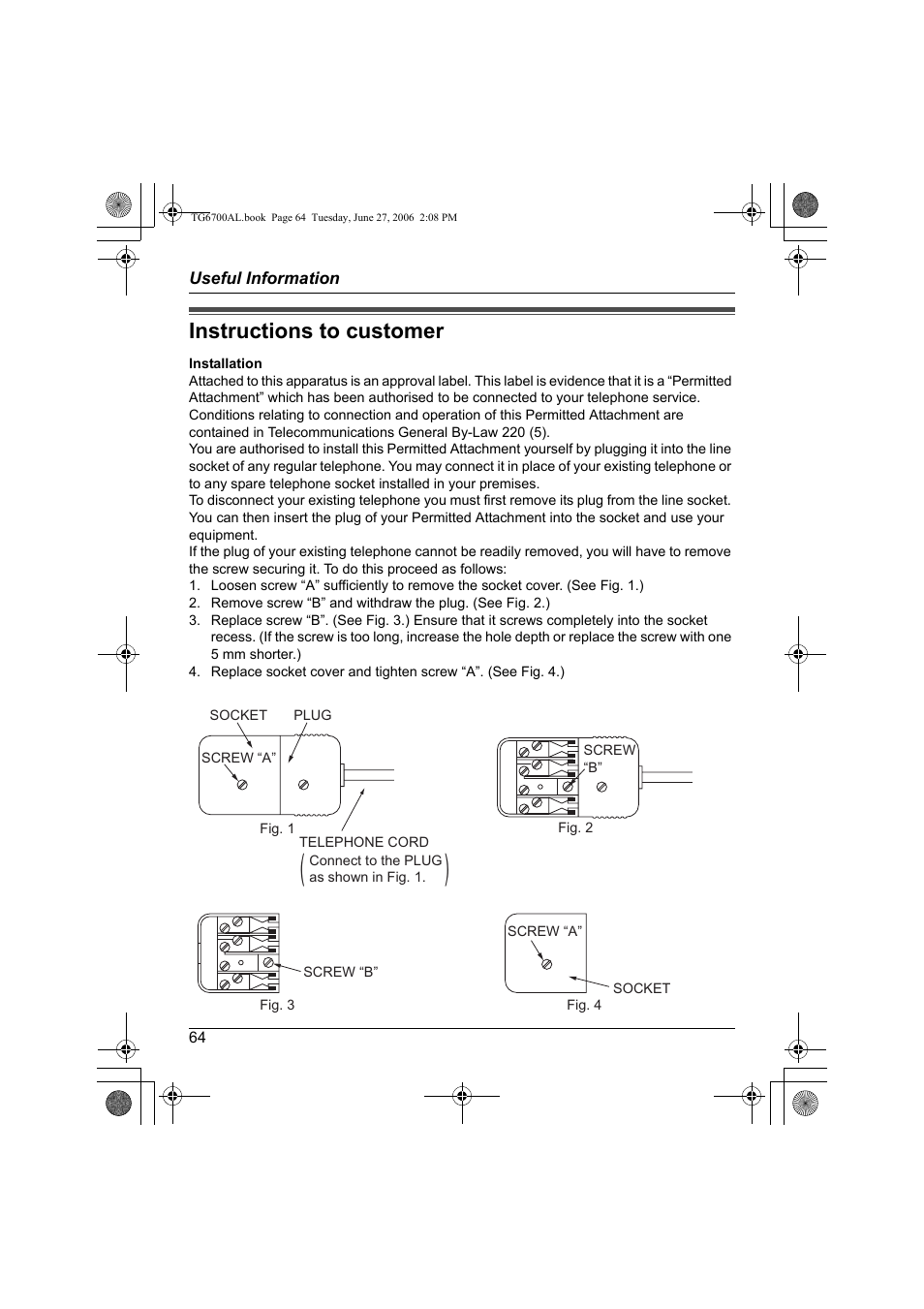Instructions to customer | Panasonic KX-TG6700AL User Manual | Page 64 / 72