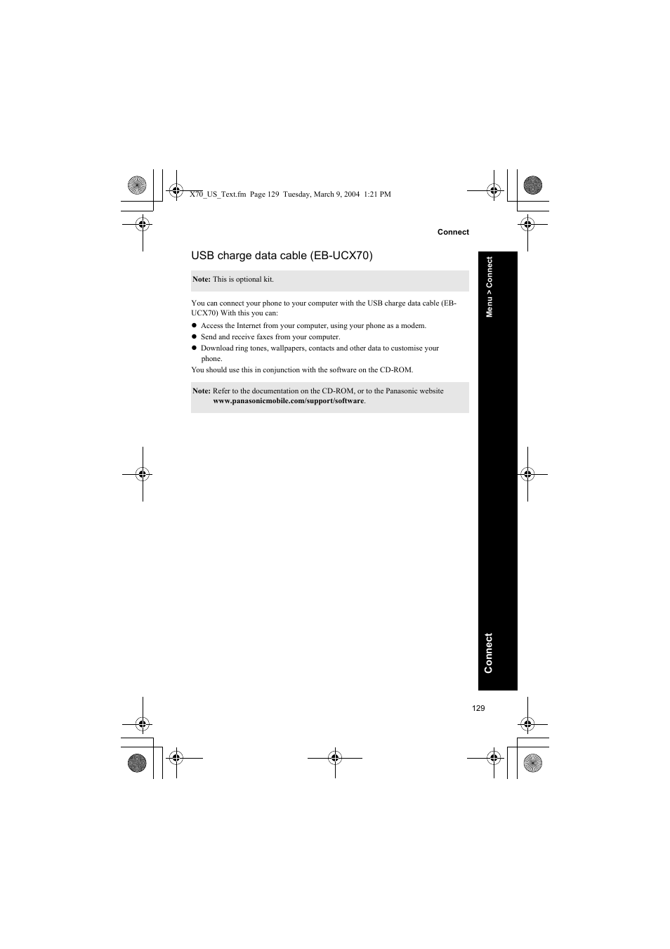 Usb charge data cable (eb-ucx70) | Panasonic EB-X70 User Manual | Page 129 / 158