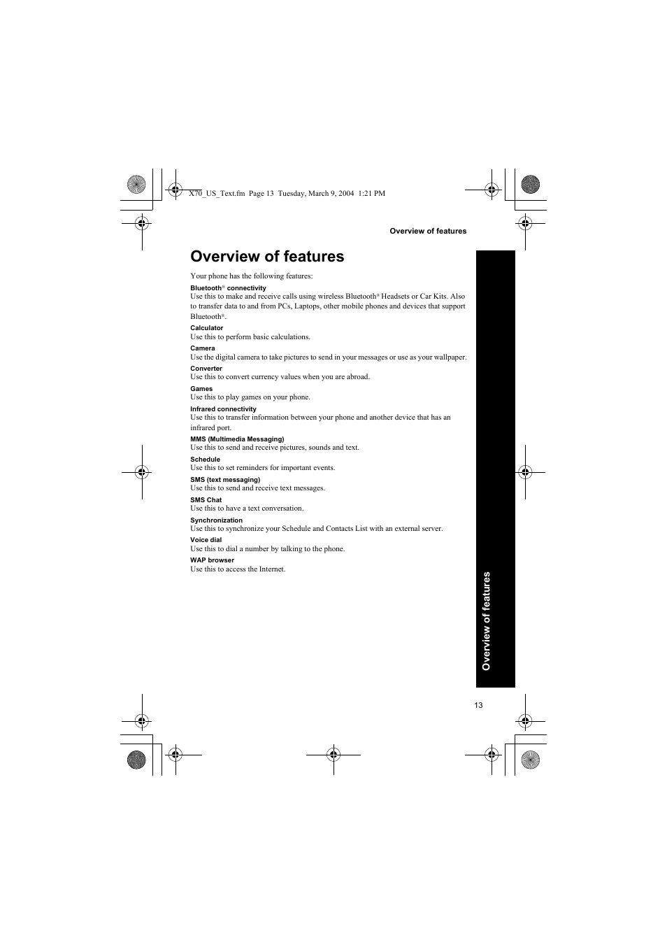 Overview of features | Panasonic EB-X70 User Manual | Page 13 / 158