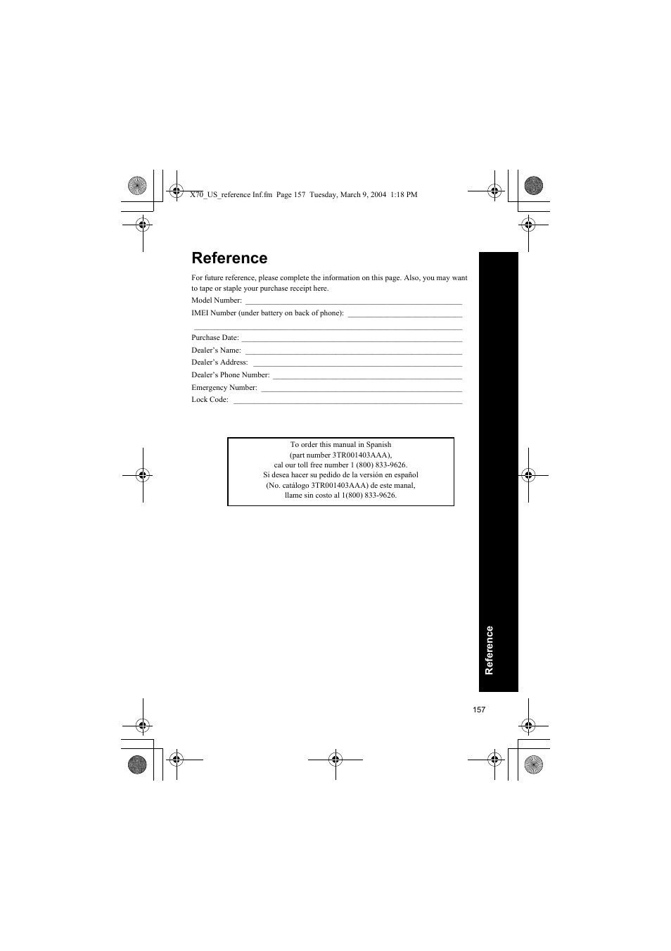 Reference | Panasonic EB-X70 User Manual | Page 157 / 158