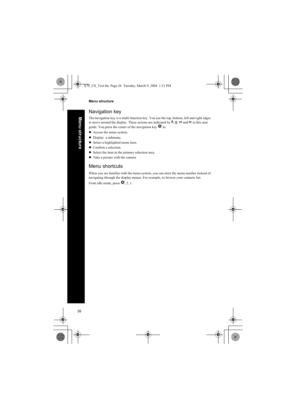 Menu shortcuts | Panasonic EB-X70 User Manual | Page 26 / 158