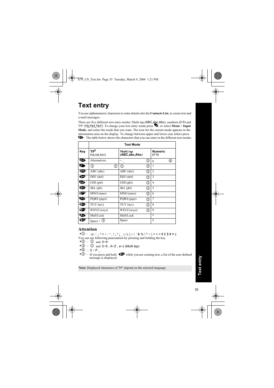 Text entry | Panasonic EB-X70 User Manual | Page 35 / 158