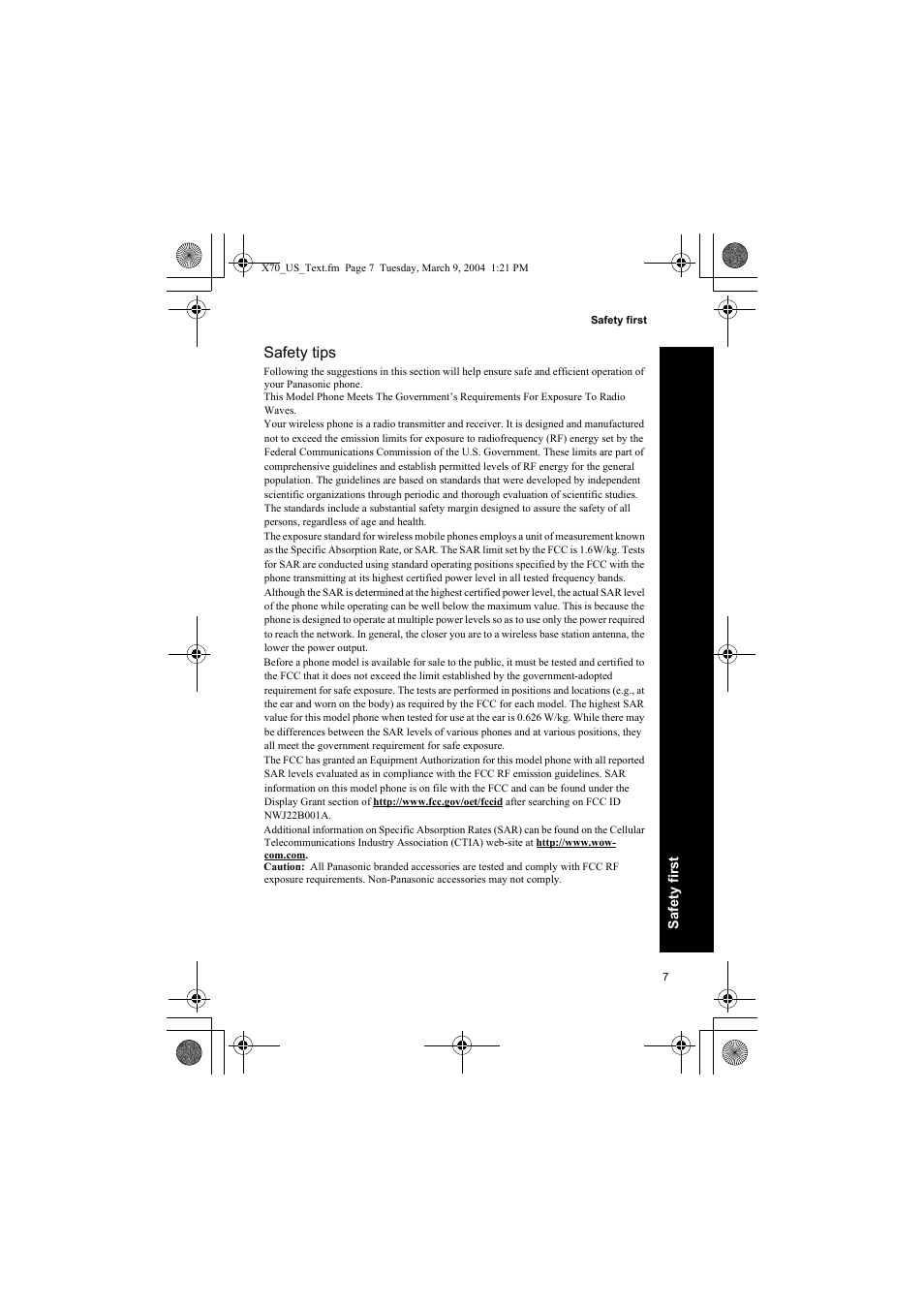 Safety tips | Panasonic EB-X70 User Manual | Page 7 / 158