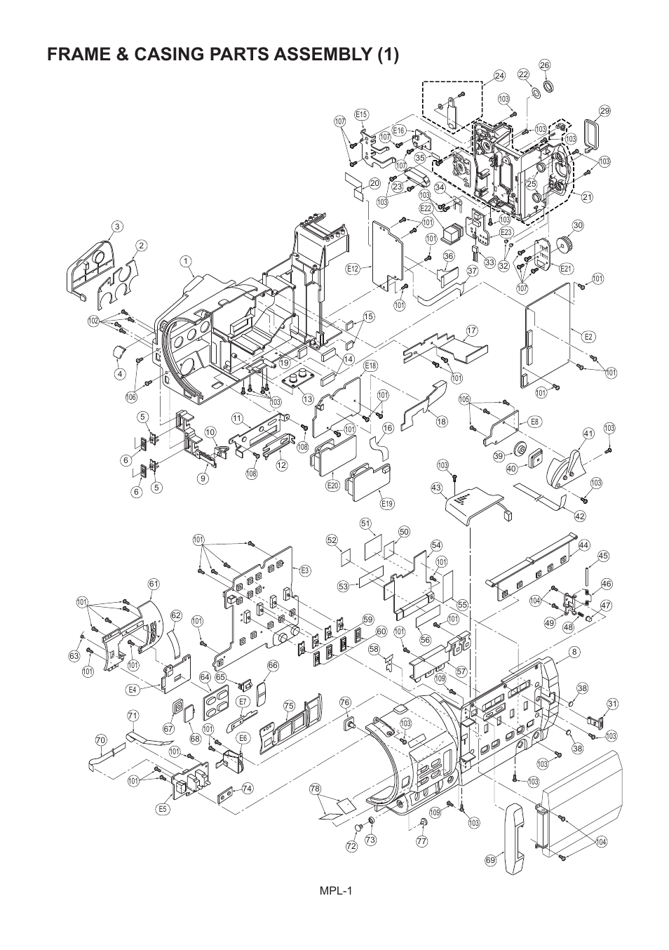 Frame & casing parts assembly(1), Frame & casing parts assembly (1), Mpl-1 | Panasonic AG-DVX100BP User Manual | Page 2 / 11