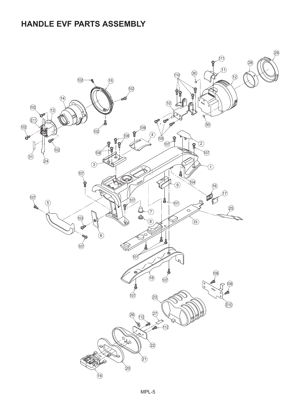 Handle evf parts assembly, Mpl-5 | Panasonic AG-DVX100BP User Manual | Page 6 / 11