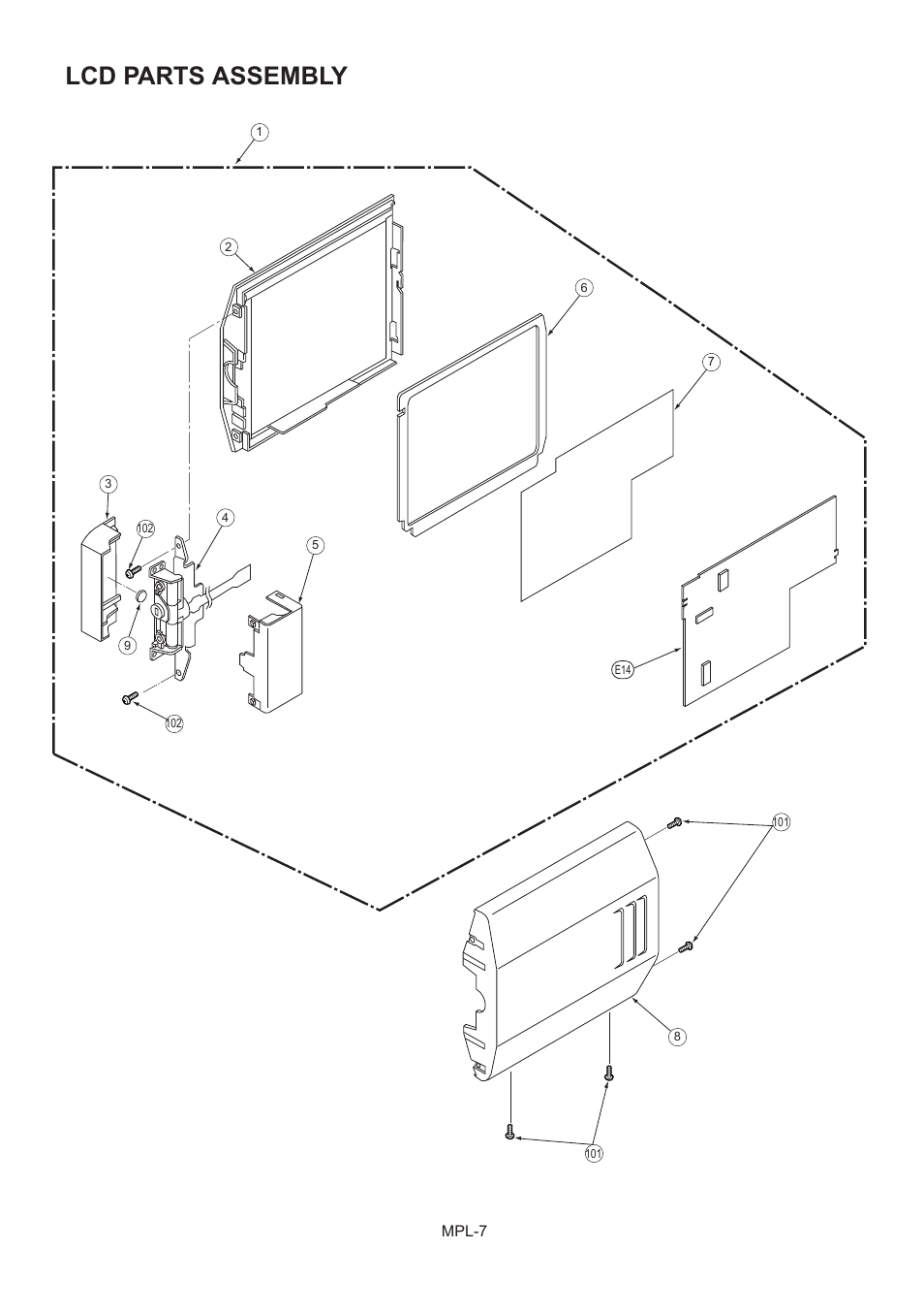 Lcd parts assembly | Panasonic AG-DVX100BP User Manual | Page 8 / 11