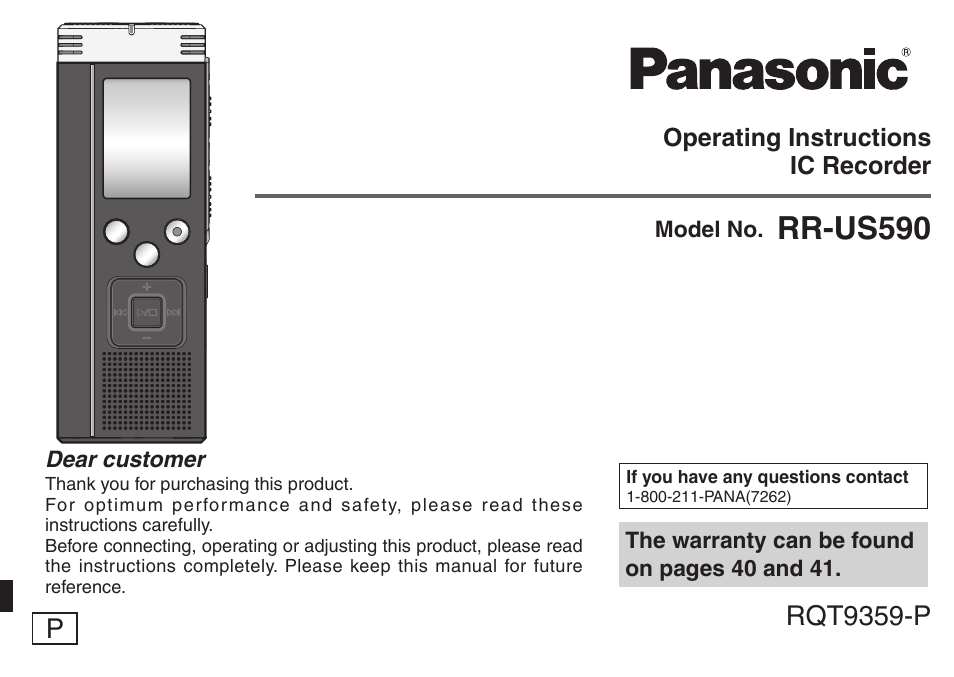 Panasonic H1208TY0 User Manual | 44 pages