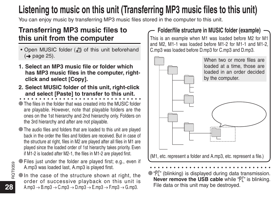 Folder/file structure in music folder (example) | Panasonic H1208TY0 User Manual | Page 28 / 44