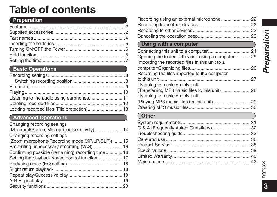 Panasonic H1208TY0 User Manual | Page 3 / 44