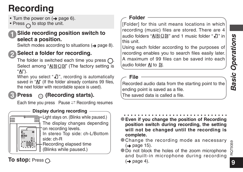 Recording, 23 basic operations | Panasonic H1208TY0 User Manual | Page 9 / 44