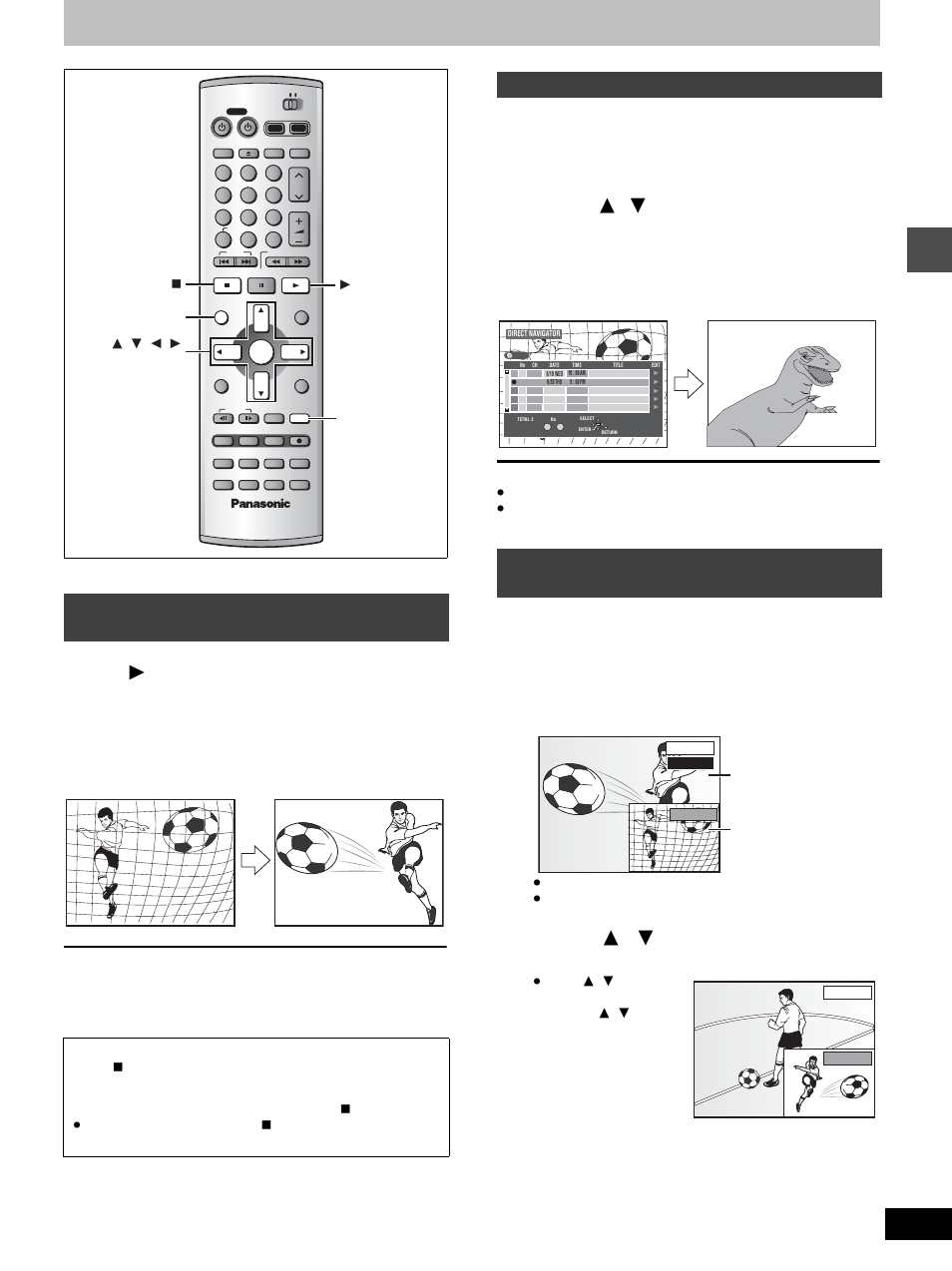 Playing while you are recording, Press [ 1 ] (play), Press [direct navigator | Press [time slip, Press [ 3 , 4 ] to enter the time and press [enter, Re cor d in g | Panasonic DMR-E100H User Manual | Page 17 / 72