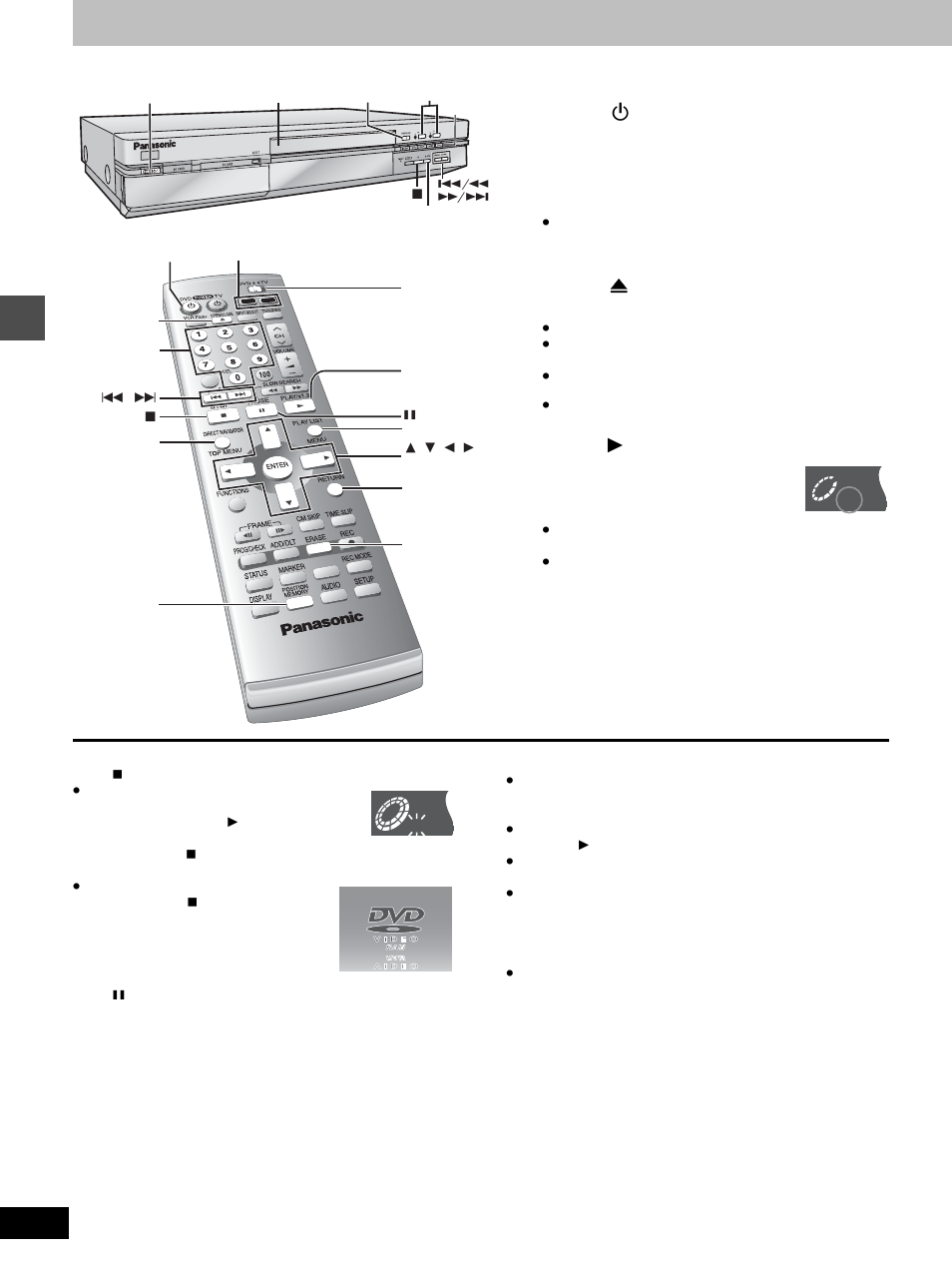 Playing back, Playing discs, Press [ í , dvd power] to turn the unit on | Press [hdd] or [dvd] to select the playback drive, Press [ 1 ] (play) | Panasonic DMR-E100H User Manual | Page 18 / 72