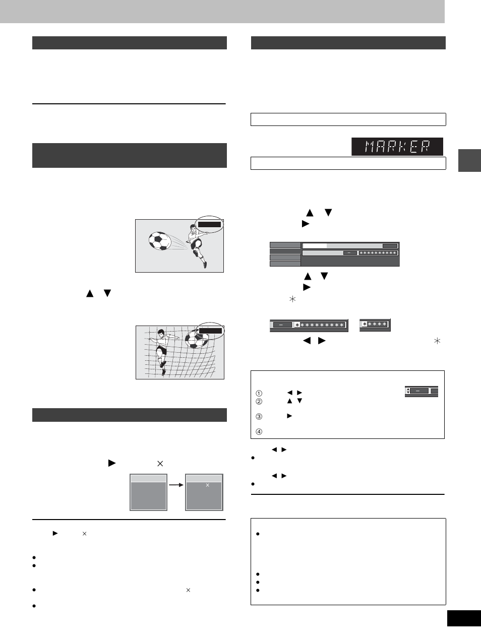 Press [cm skip, Press [time slip, Press and hold [ 1 ] (play/ k 1.3) | Press [marker, Press [display, Press [ 3 , 4 ] to select “play” and press [ 1, Marking places to play again—marker | Panasonic DMR-E100H User Manual | Page 21 / 72