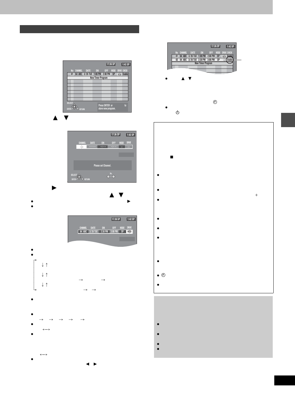 Press [prog/check, Press [prog/check] or [return, Manually programming timer recordings | Panasonic DMR-E100H User Manual | Page 27 / 72