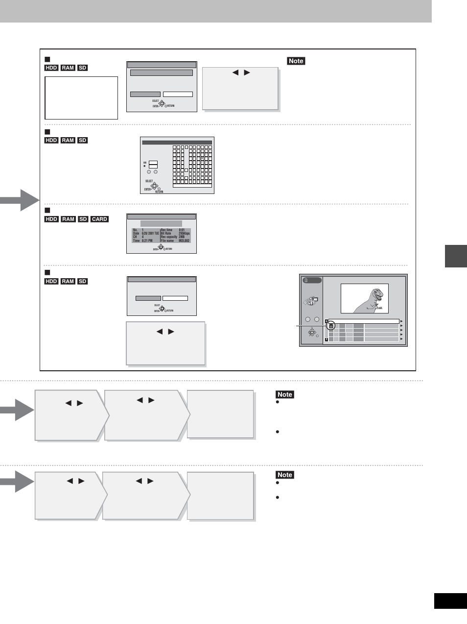 Erase, Protection, Properties | Enter title, Press [ 2 , 1 ] to select “erase” and press [enter, Press [ 2 , 1 ] to set protection and press [enter, Press [ 2 , 1 ] to select “start” and press [enter, Press [ 2 , 1 ] to select, Press [ 2 , 1 ] to select “yes” and press [enter, Editing | Panasonic DMR-E100H User Manual | Page 43 / 72