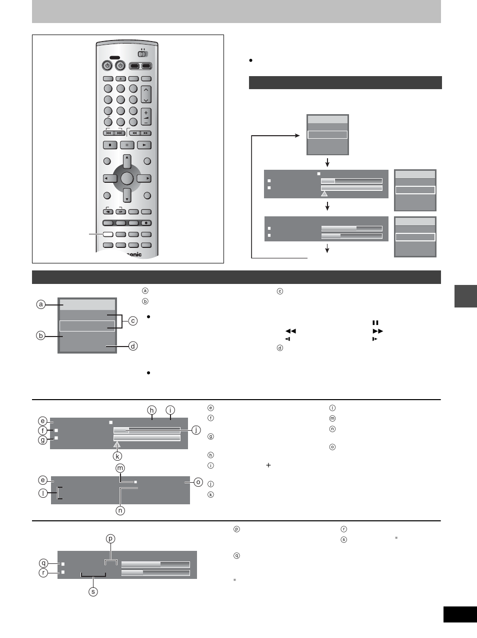 Advanced operation, On-screen displays, Press [status | Changing the information displayed, Display examples, Ab c, En o, Q r p s | Panasonic DMR-E100H User Manual | Page 47 / 72