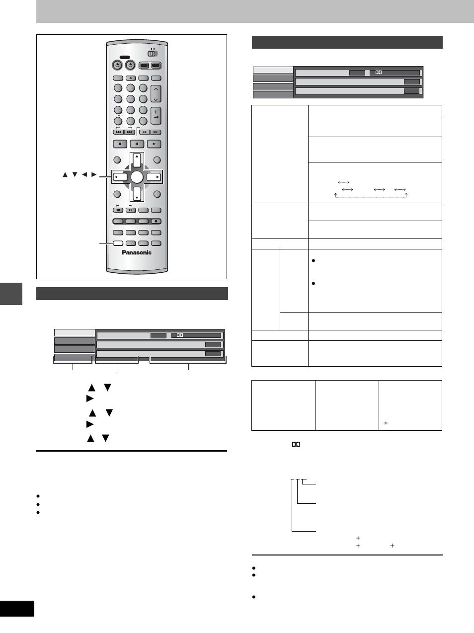 Using on-screen menus, Press [display, Press [ 3 , 4 ] to select the menu and press [ 1 | Press [ 3 , 4 ] to select the item and press [ 1, Press [ 3 , 4 ] to select the setting, Common procedures, Disc menu | Panasonic DMR-E100H User Manual | Page 48 / 72