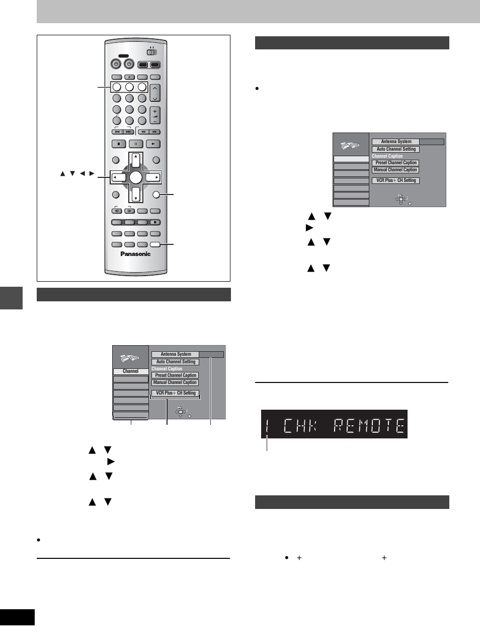 Press [setup] to show the menus, Press [ 3 , 4 ] to select “set up” and press [ 1, Press [setup | Common procedures, Changing the unit’s settings | Panasonic DMR-E100H User Manual | Page 54 / 72