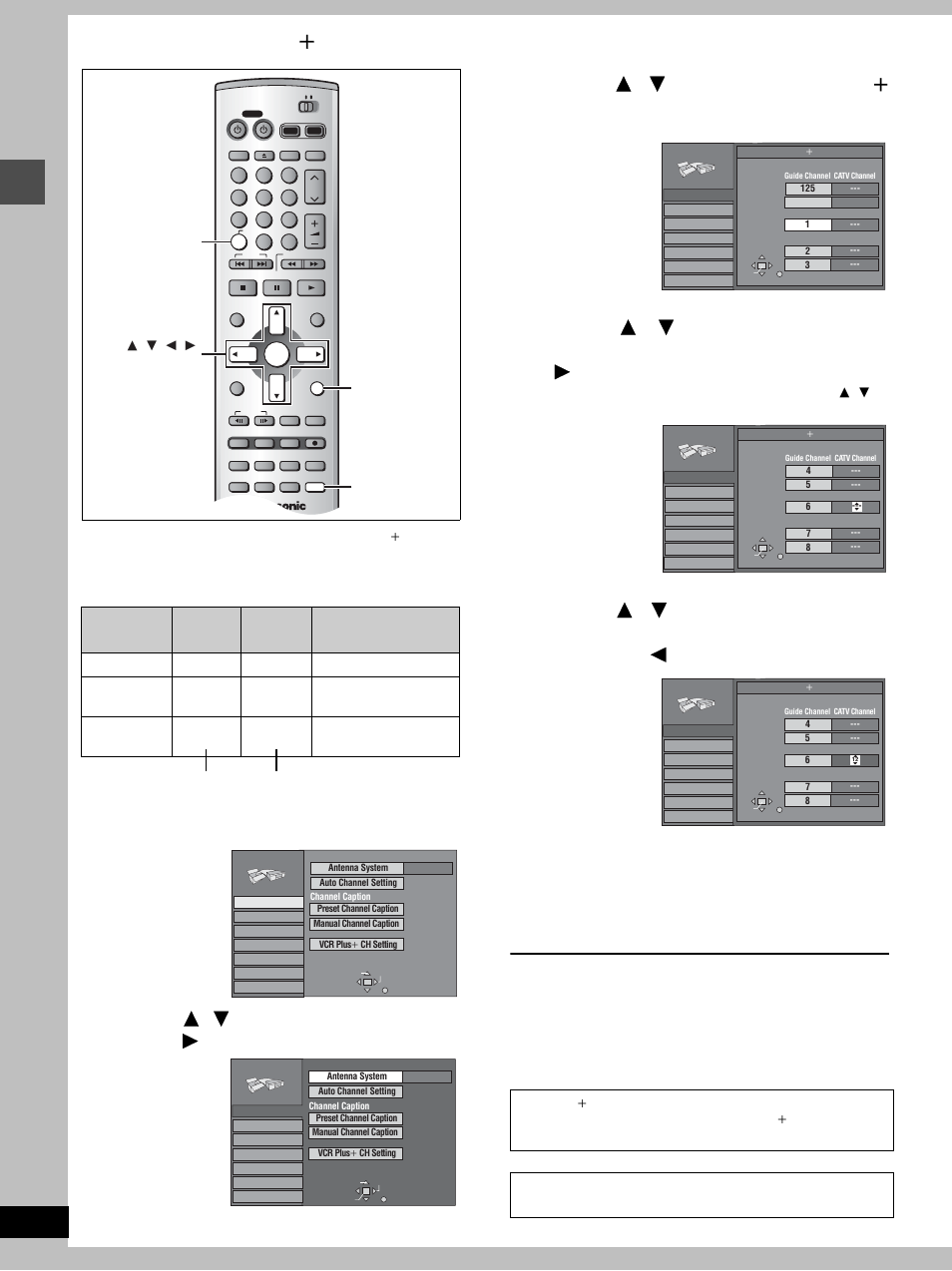 Step 4 vcr plus+ guide channel settings, Step, Vcr plus i guide channel settings | Press [setup] to show the menus, Press [ 3 , 4 ] to select “channel” and press [ 1, Press [enter, Set ting up | Panasonic DMR-E100H User Manual | Page 8 / 72
