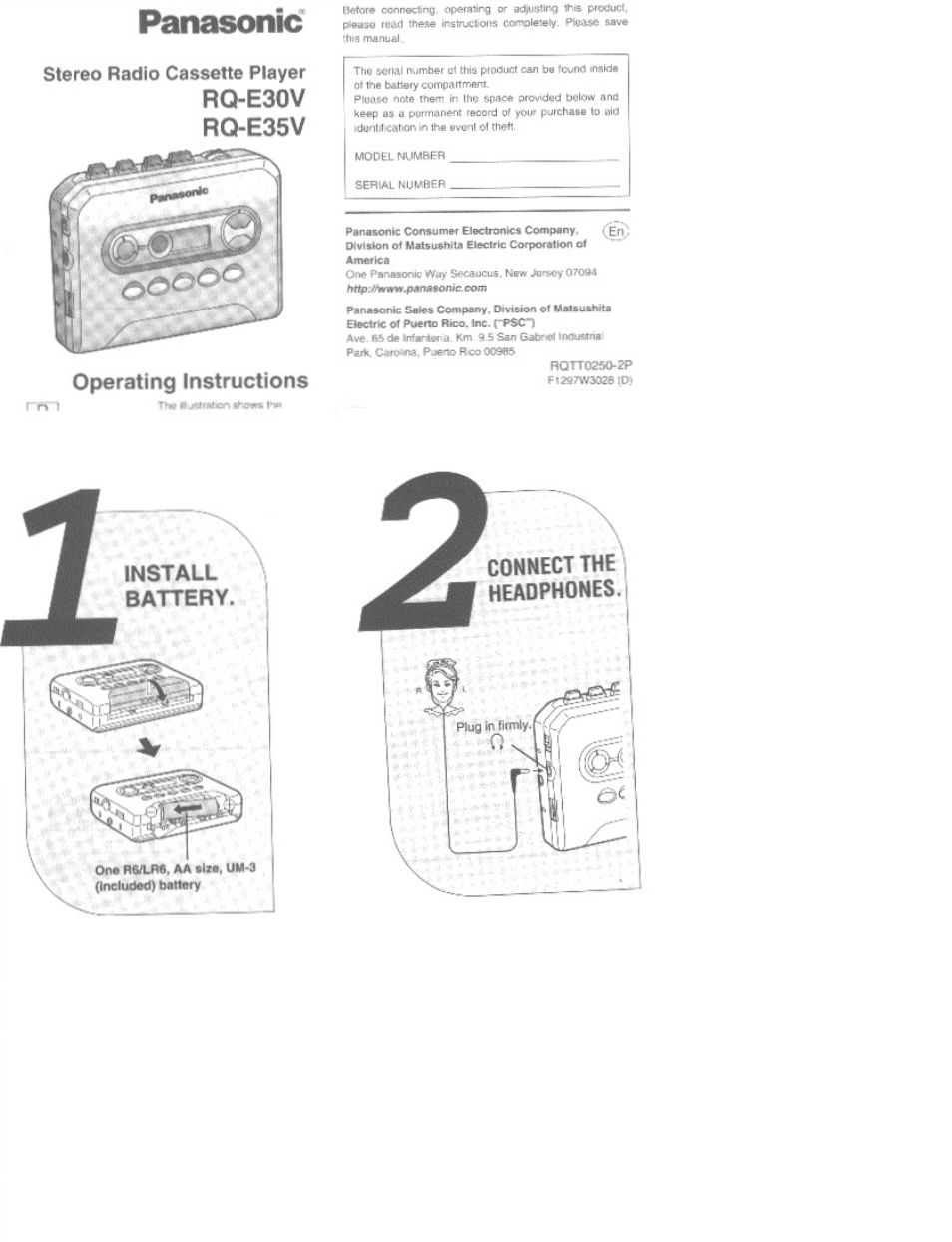 Panasonic RQ-E30V User Manual | 6 pages
