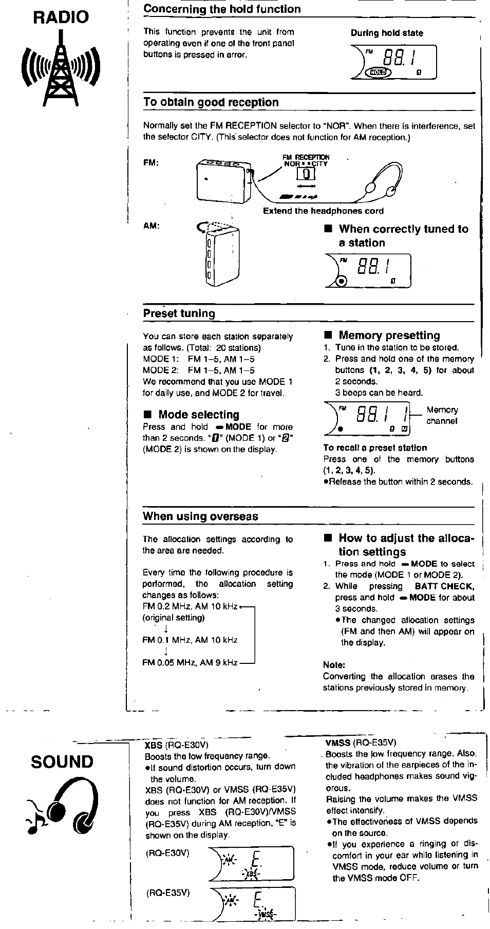 Radio, Sound | Panasonic RQ-E30V User Manual | Page 5 / 6