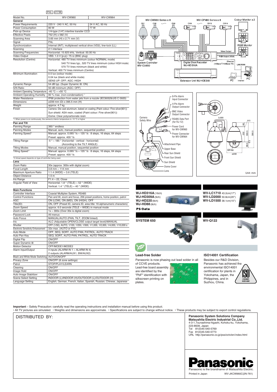 Wv-cw964, Rear | Panasonic WV-CW960 User Manual | Page 3 / 3