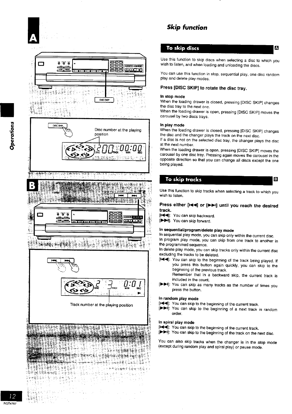 To skip discs, To skip tracks, To skip discs to skip tracks | Liijj, Skip function, Jihack mik sa | Panasonic SL-PD6 User Manual | Page 12 / 16