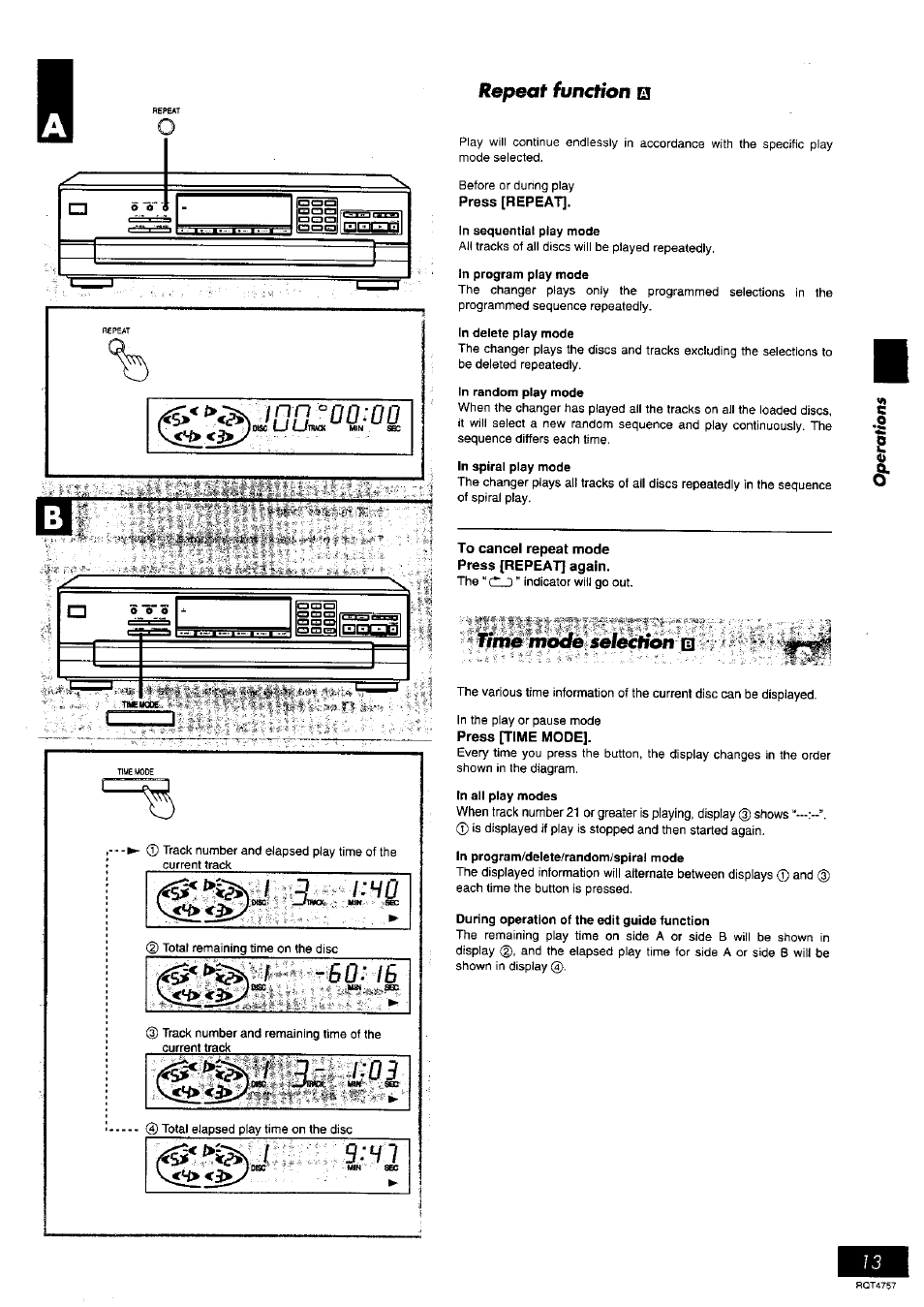 Repeat function b, Time mode selection m, 6 0 : i b | Panasonic SL-PD6 User Manual | Page 13 / 16