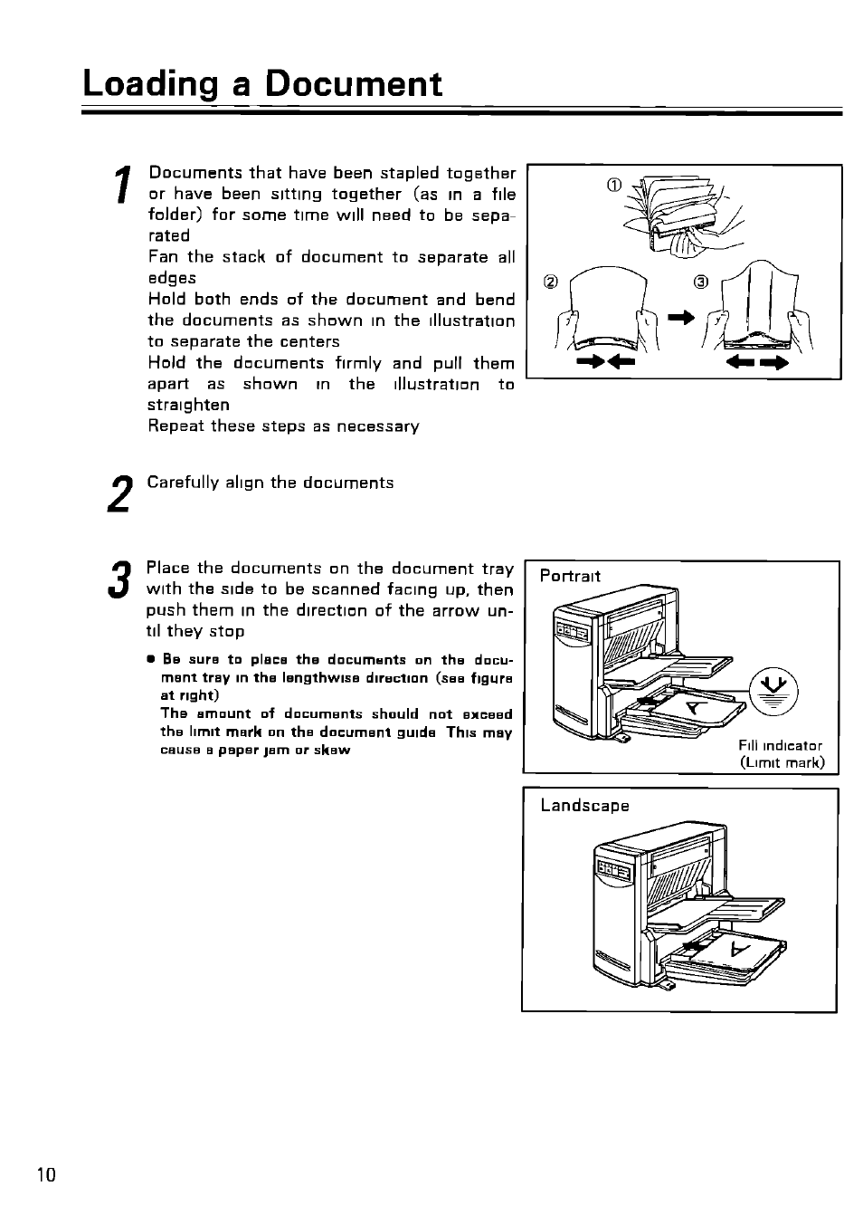 Loading a document | Panasonic KV-SS25U User Manual | Page 10 / 20