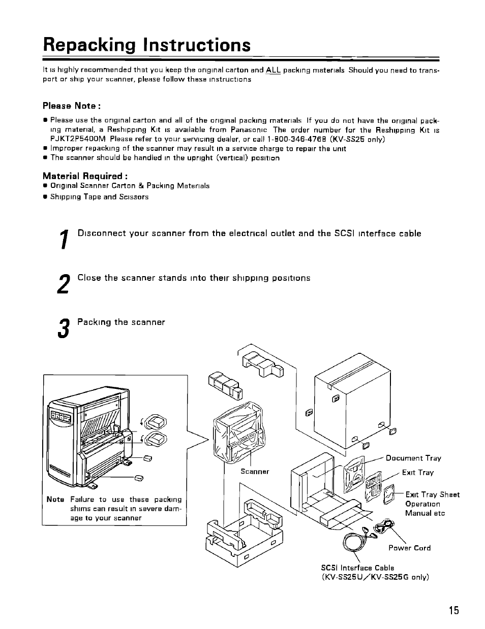 Repacking instructions, Please note, Material required | Panasonic KV-SS25U User Manual | Page 15 / 20